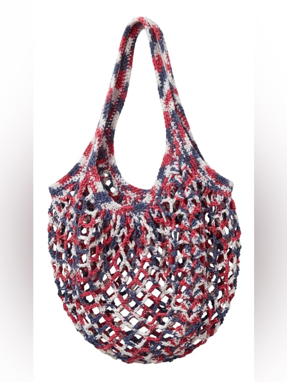 Handmade Crochet Patriotic Cotton Market Bag - Red White & Blue